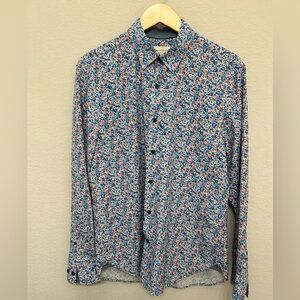Men's Floral Button-Down Shirt - Blue and Pink